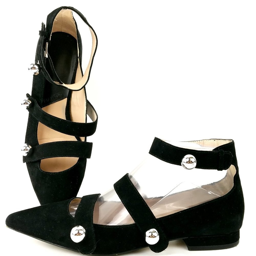 Mango Suede Ankle Strap Pointed Toe Heel Sandal 6
